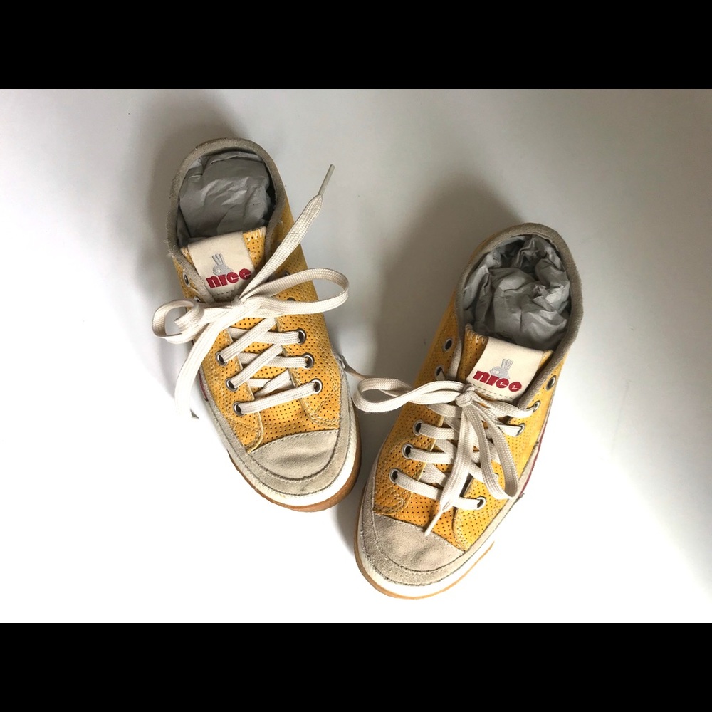 Size 7 Yellow Perforated Leather Tennis Shoes